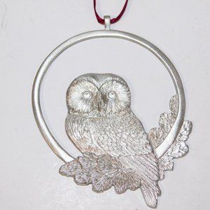 2013 Amos Pewter Canada 3" Circle Owl Christmas Ornament